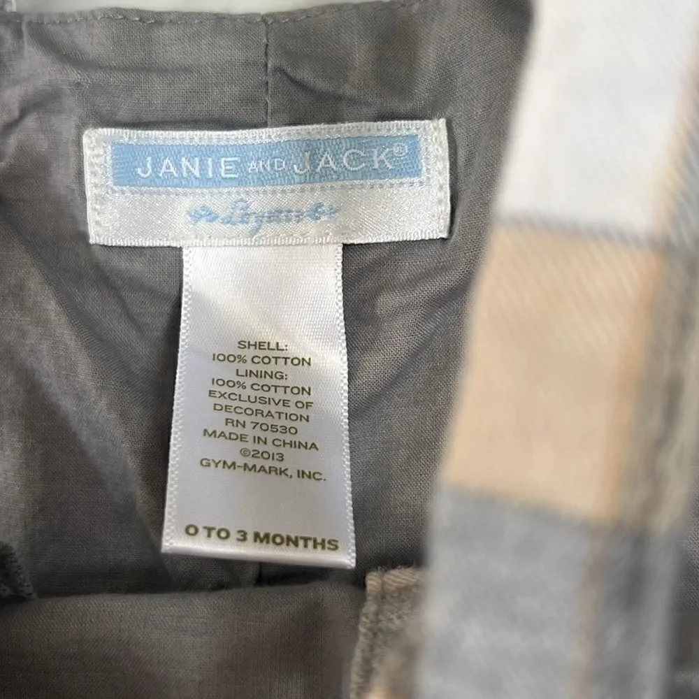Janie and Jack Elephant Plaid Romper Sz 0-3 Mo